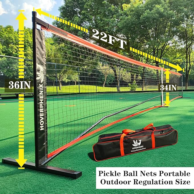 Pickleball Net for Driveway, Portable Pickleball Net System with Regualtion Size 22FT Pickle Ball Net, Outdoor Pickleballs, Carry Bag, Weather Resistant Metal Frame