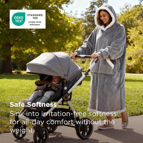 Bedsure Wearable Blanket Hoodie - Cozy Sherpa Sweatshirt for Adults | Perfect Birthday Gift for Women, Grey