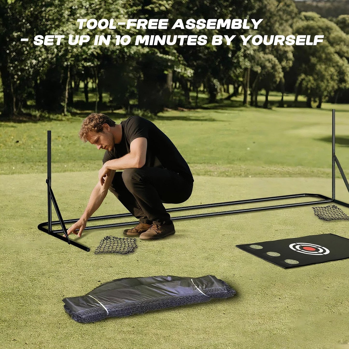 MR Golf Hitting Net 10’x10’ with Side Barriers, Extra Large Golf Practice Net with Ball Return System, Golf Simulator