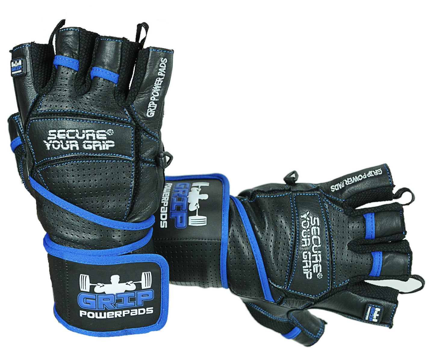 Elite Leather Gym Gloves with Built in 2" Wide Wrist Wraps Grip & Design for Weightlifting Power Lifting Bodybuilding & Strength Training Workout Exercises (Blue, X-Small)