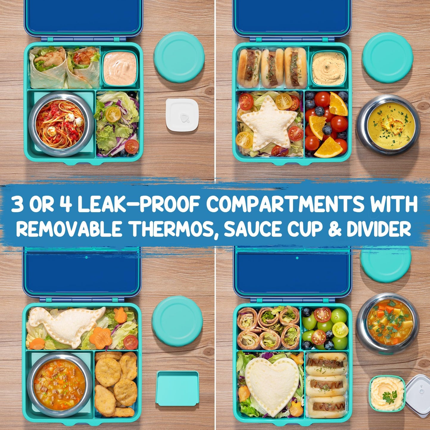 Fimibuke Kids Bento Lunch Box with Thermo, Leakproof Toddler Bento Box with 8.5OZ Insulated Food Jar, Lunch Bag & Utensils BPA Free Dishwasher Safe 3 or 4 Compartment Container for School Girls Boys