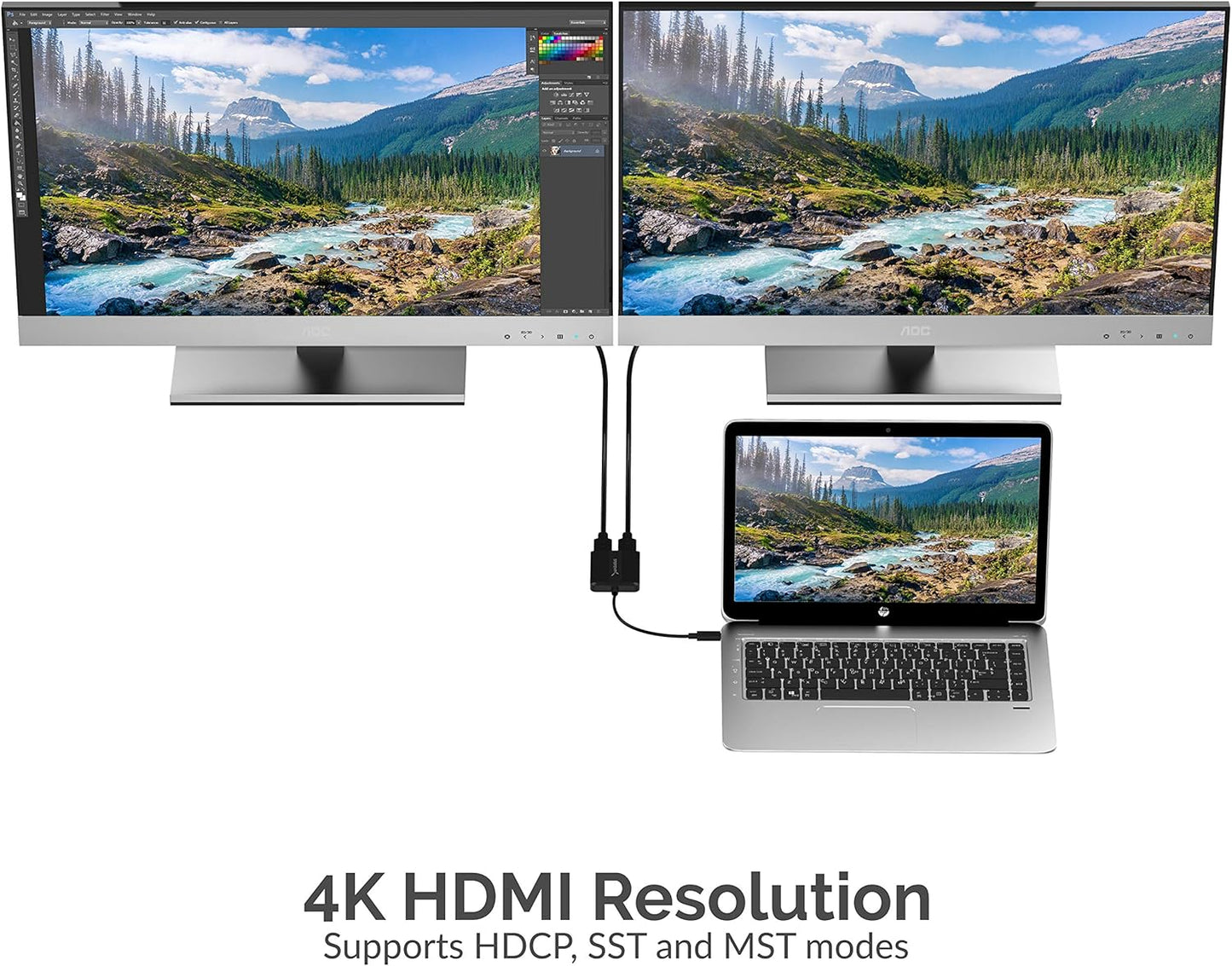 SABRENT 4K 30Hz USB Type C Dual HDMI Adapter [Supports Up to Two Monitors, Compatible with Windows Systems Only]