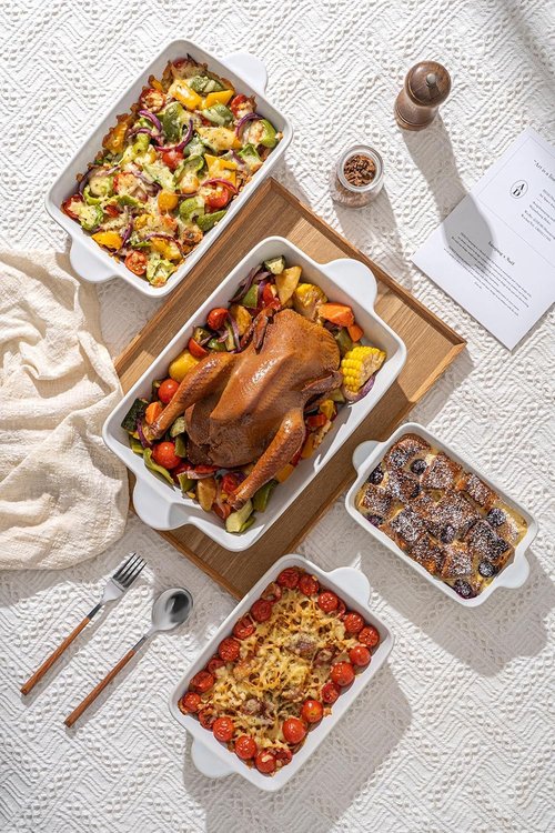 FOBENTA Casserole Dishes - Set of 4 Ceramic Bakeware with Handles | Rectangular Deep Lasagna Pans for Kitchen & Gifts