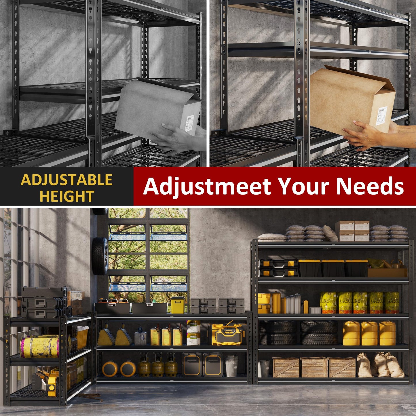 VDEVY 48" W Garage Shelving Heavy Duty,5-Tier Storage Shelves,3030LBS Adjustable Metal Shelving Units for Basement, Kitchen,Commercial,Warehouse,Pantry, 48" W x 72" H x 24" D