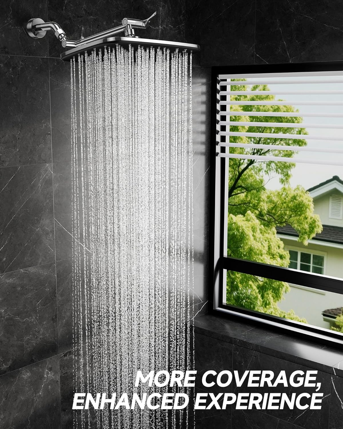 Veken Rain Shower Head - 11.8" Rectangular Stainless Steel Showerhead with Adjustable Arm | Chrome Finish