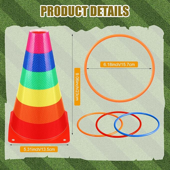 Leitee 6 Sets Candy Corn Ring Toss Game Plastic Cones Ring Toss Combo Set Mini Traffic Cones Toss Game for Sports Training Garden Backyard Outdoor Activities(Colorful,Carnival Game)