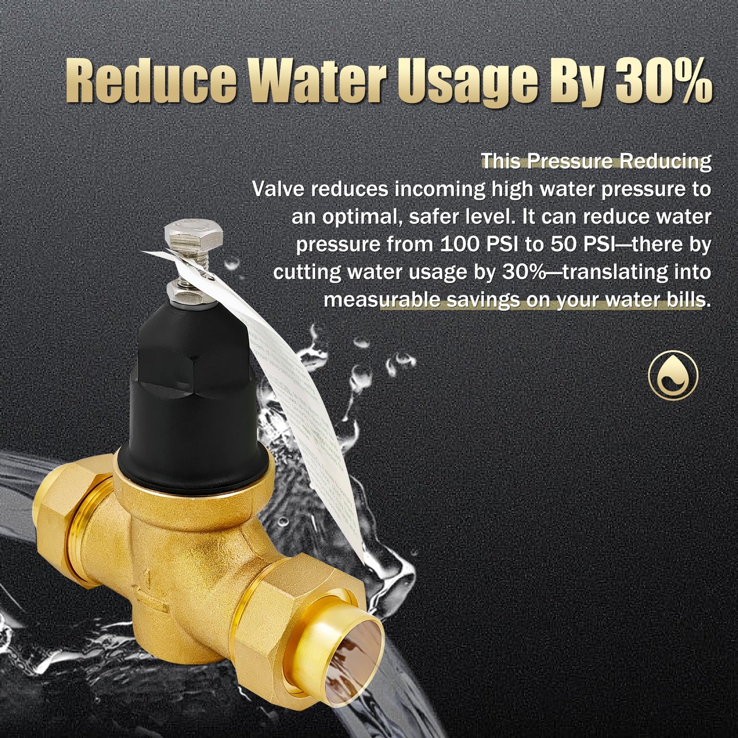 1-NR3XL 1" NR3XLDU Water Pressure Reducing Valve with 1 Rolls Teflon Tape, Double Union FNPT Connection, Water Savings And Energy Savings, for Home & Commercial Use