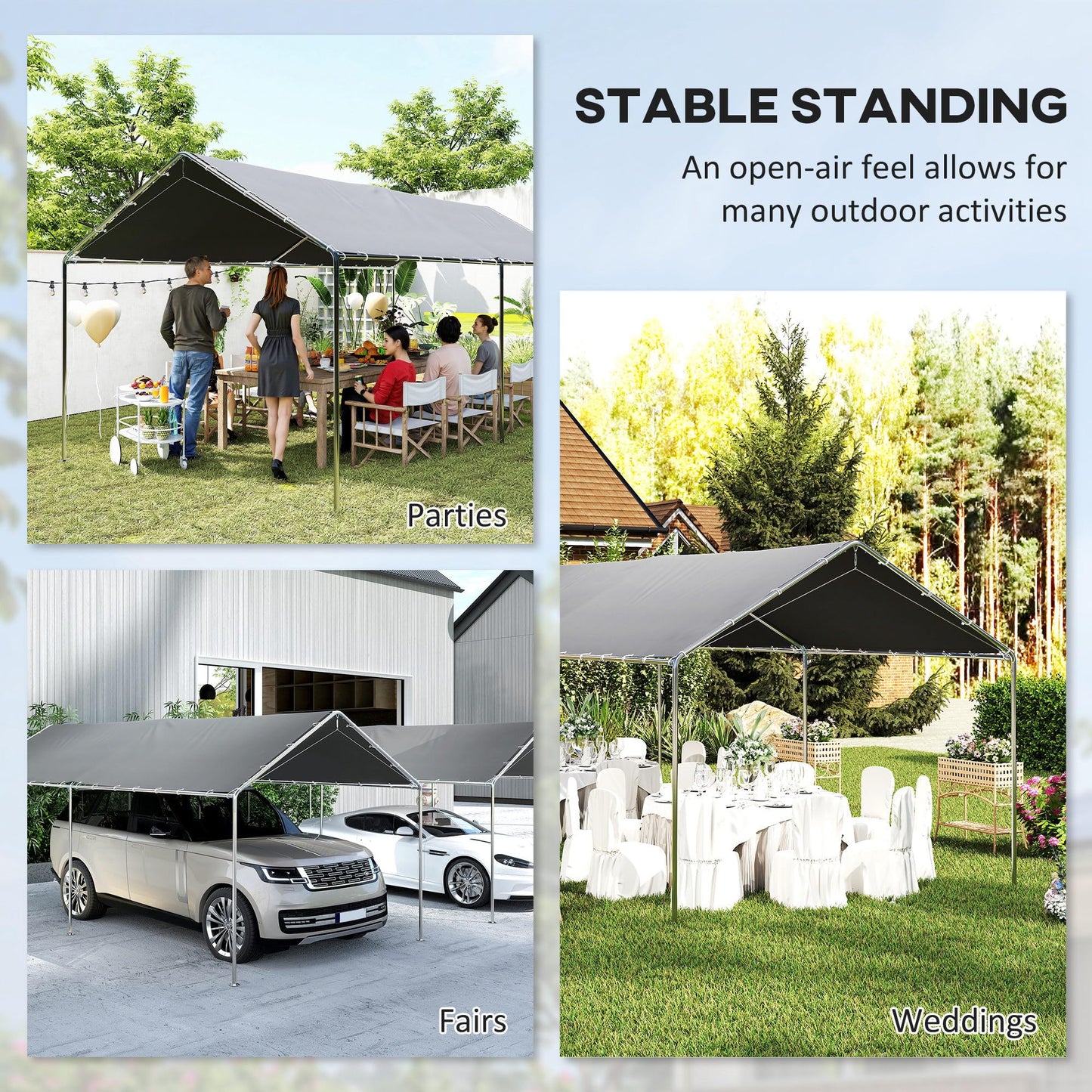 Outsunny 10'x20' Carport Outdoor Heavy Duty Party Tent Galvanized Car Canopy with Included Anchor Kit, 3 Reinforced Steel Cables, Gray