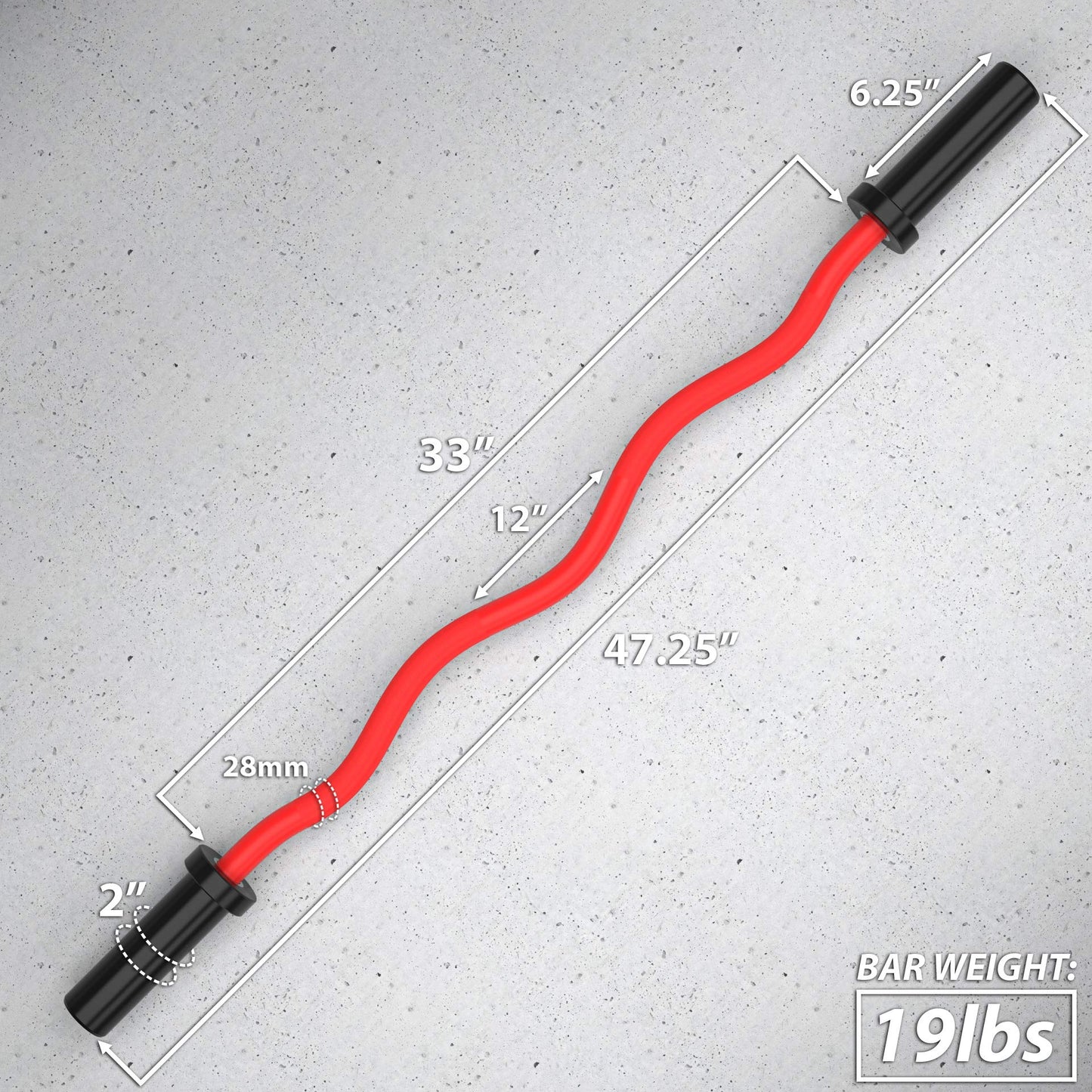 Synergee Commercial EZ Curl Olympic Bar Red Cerakote with Powder Coated Black Bushings Excellent for Bicep Curls and Triceps Extensions