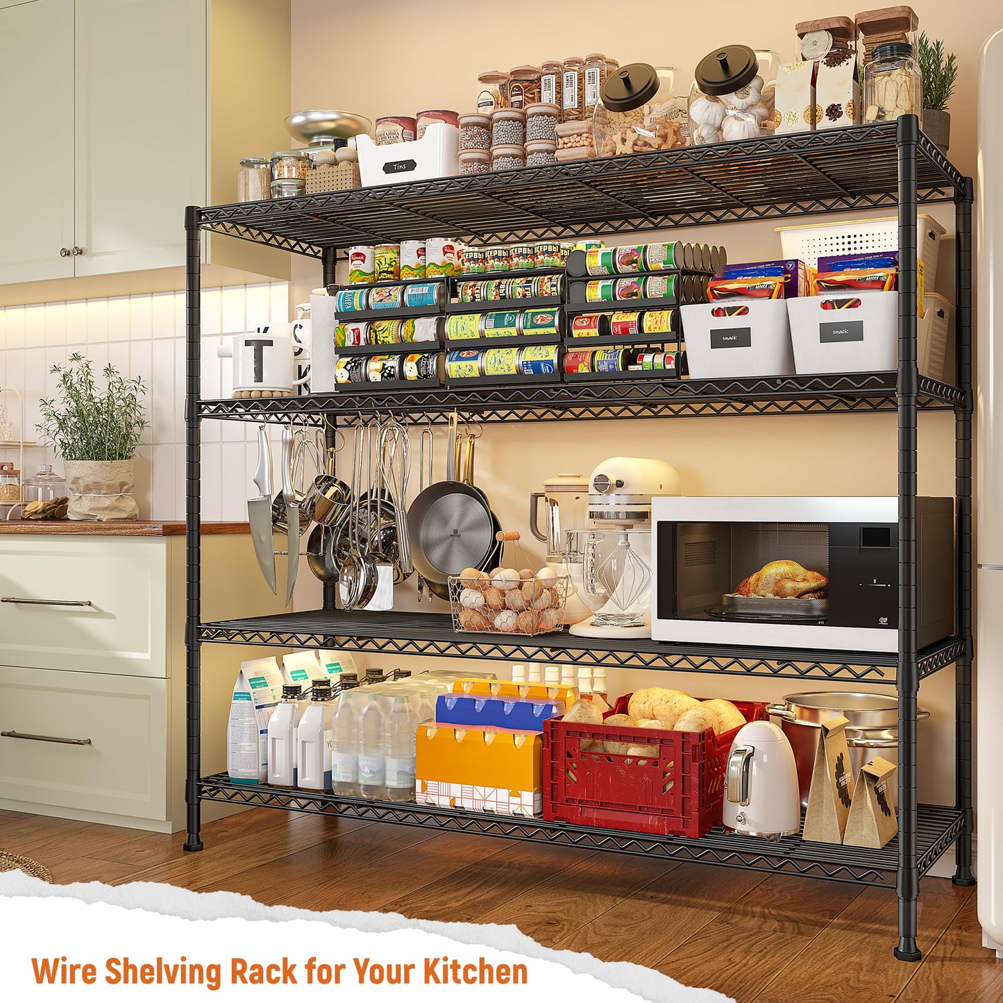 REIBII Storage Shelves 45.3''W Wire Shelving Unit 4 Tier Metal Shelves for Storage Rack Metal Shelving for Pantry Shelves Kitchen Steel Shelving, 45.3''W*63''H*17.7" D