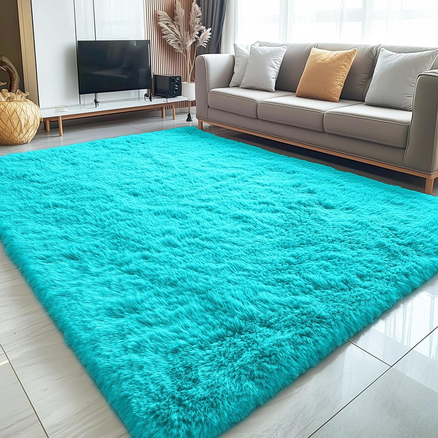 OLANLY 8x10 Large Area Rug - Soft Fluffy Shaggy Indoor Carpet for Living Room & Bedroom | Teal Blue
