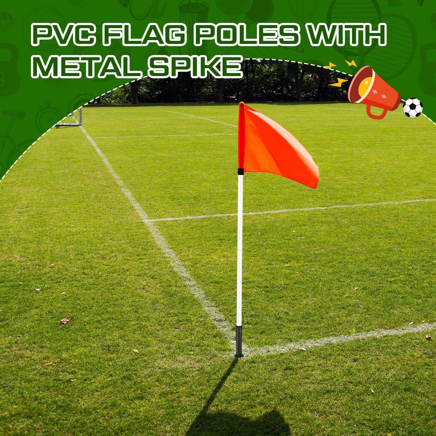 VitalCozy 4 Pcs 2 in 1 Soccer Corner Flags Agility Poles for Field 5 ft Portable Spring Loaded Flags Soccer Poles Dribbling Football Equipment for Training