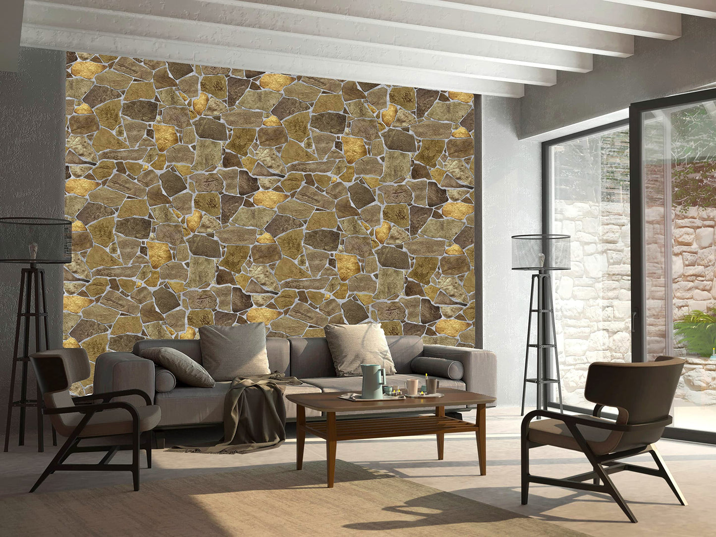 Dundee Deco 3D Wall Panels Faux Stone PVC Brown, 3.2 ft X 2.1 ft (98cm X 63cm), Pack of 5, Interior Design Wall Paneling Decor, Total Coverage 33.5 sq. ft. (3.1 sq. m)
