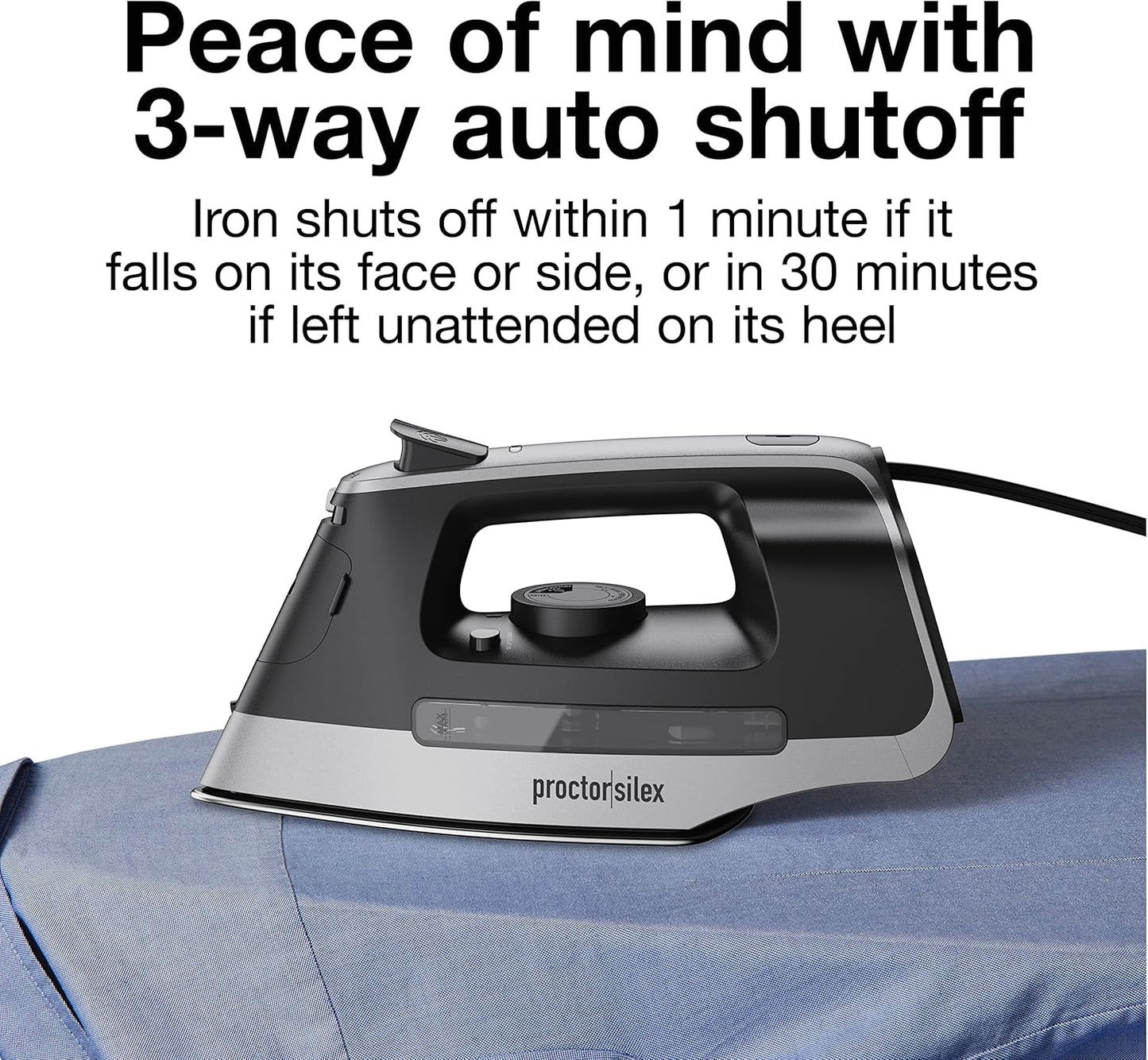 Proctor Silex Steam Iron - 1500 Watts Durable Stainless Steel Soleplate | 8' Retractable Cord, Gray & Black