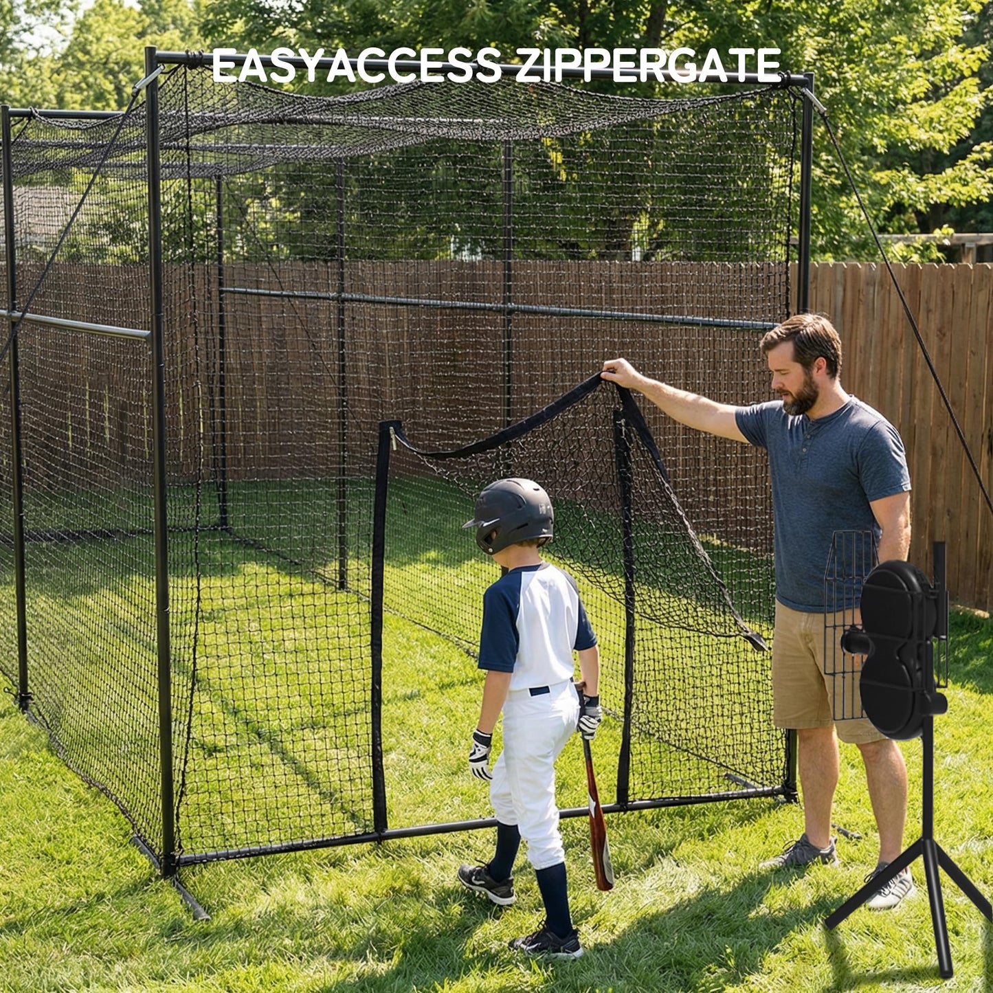 MR 40FT Batting Cage, Baseball Softball Hitting Cage Net and Frame, Heavy Duty Baseball Softball Training Equipment, Framed Batting Cage Complete Package for Hitting and Pitching Practice, Black
