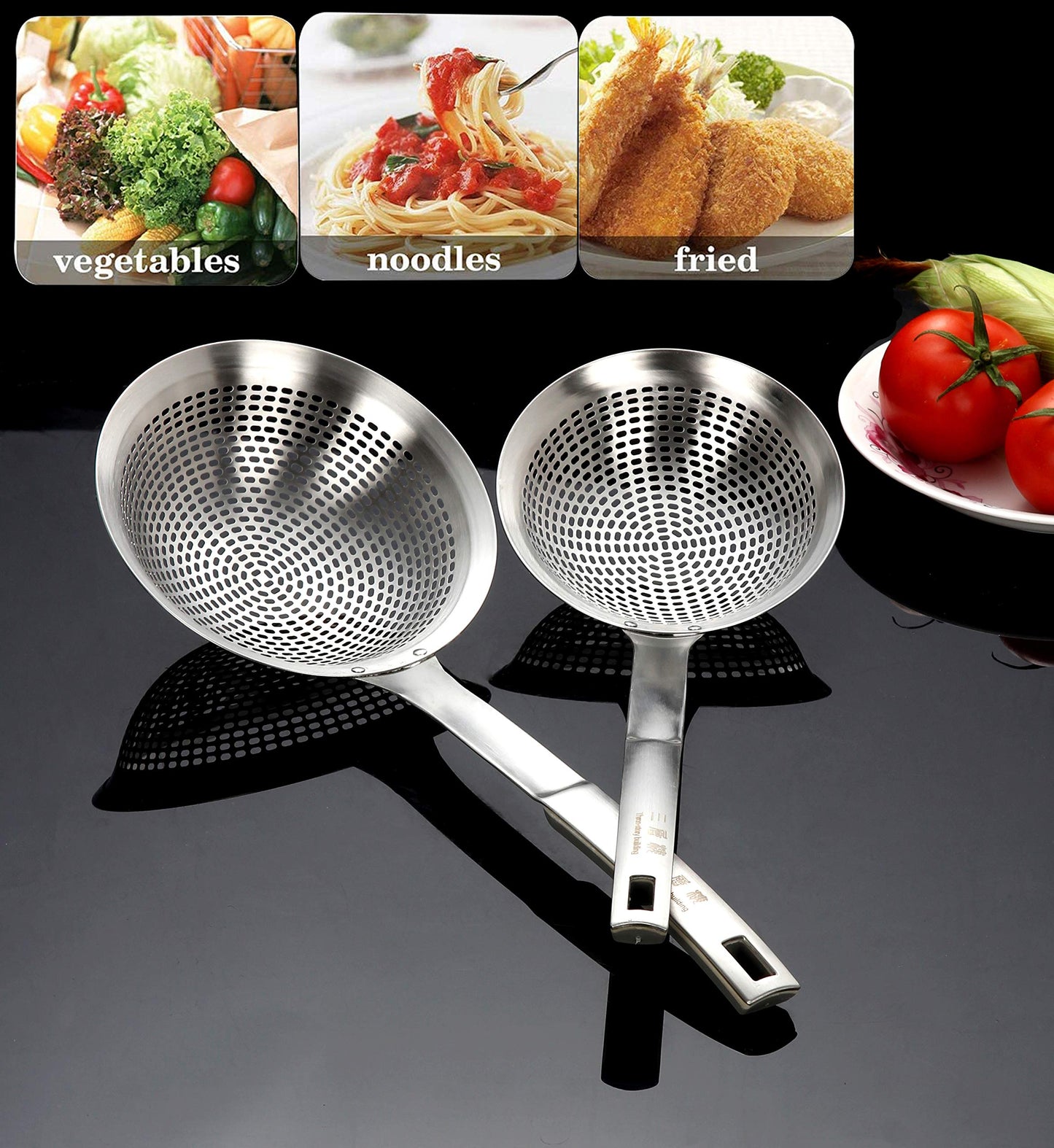 Skimmer Ladle Spoon 304 Stainless Steel Skimmer 14.5 ln for Cooking Frying Skimming Colander/Strainer Stainless Steel Kitchen Tools