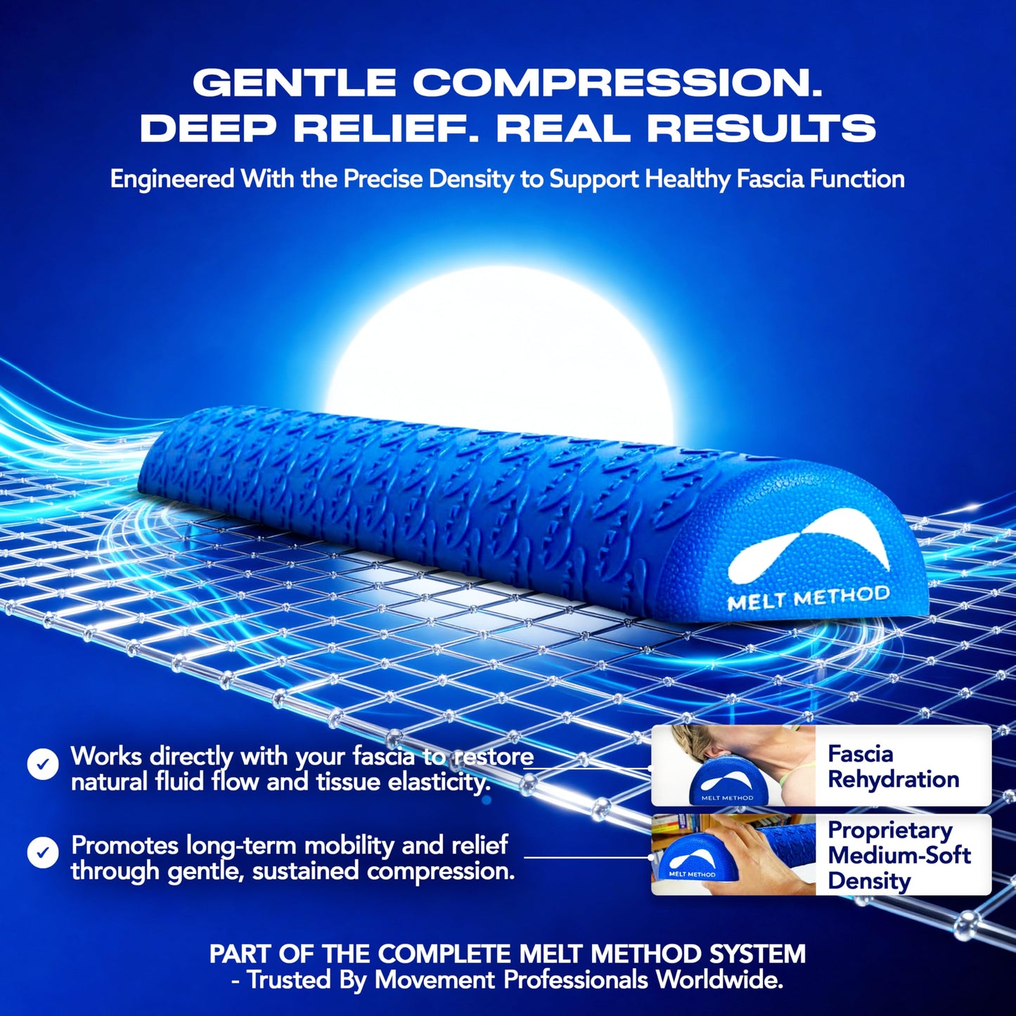 MELT Method 36 Inch Half Foam Roller for Back w/FasciaTherapy Technology - Low Density Soft Foam Roller for Physical Therapy - Half Round & Soft - Great for Pilates & Gentle Muscle Recovery