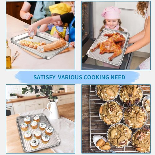 Herogo Stainless Steel Baking Sheet Set - 2 Pans & 2 Racks, 16" x 12" | Non-Toxic, Heavy Duty & Easy Clean