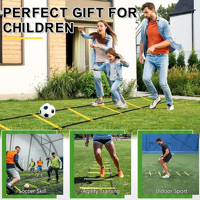 Fixed Rung Agility Ladder - 20ft 12 Rungs No Tangle Speed and Agility Training Equipment for Soccer Footwork Training with Carrying Bag/Ground Stakes for Adults Youth Kids