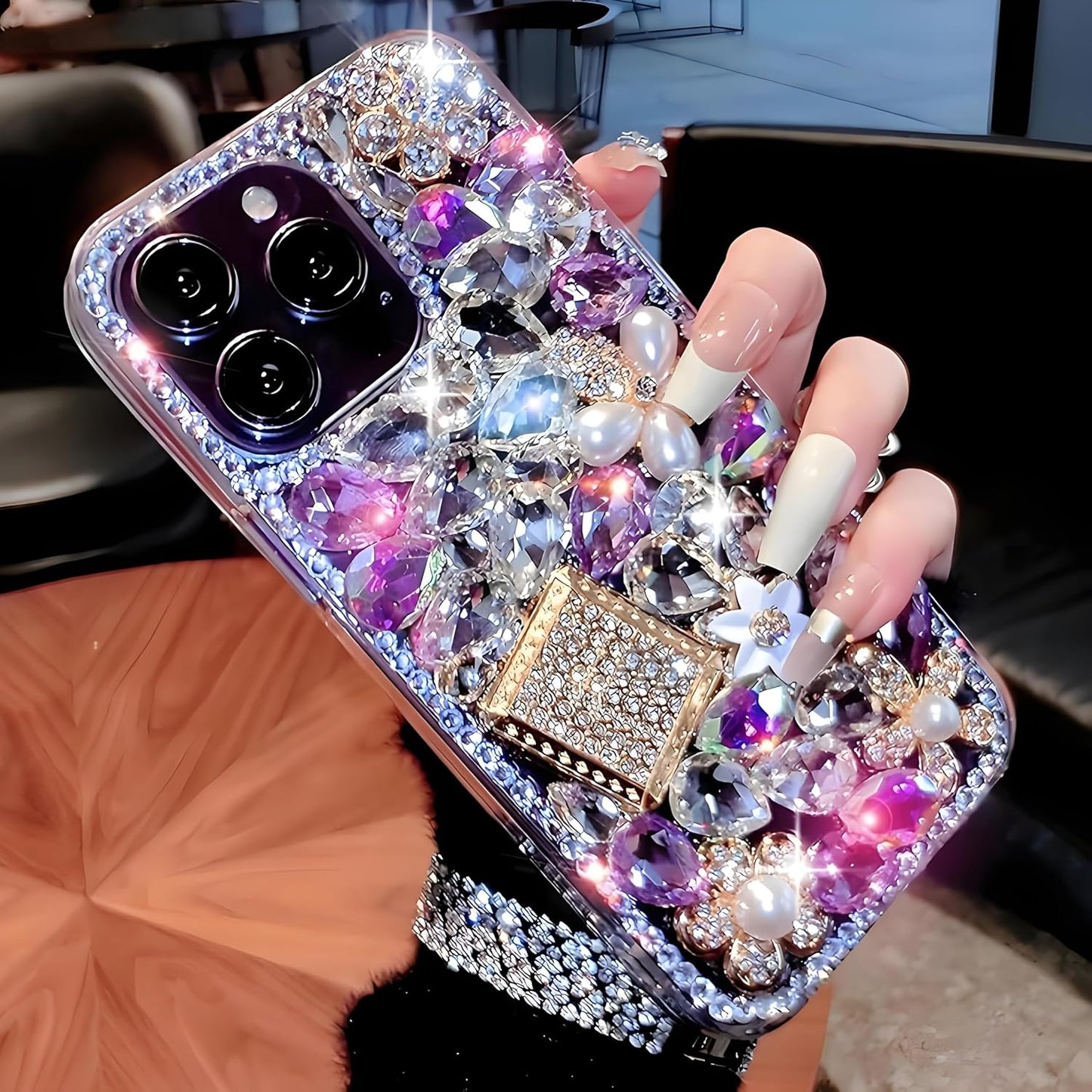 Bonitec 15 Compatible with iPhone Case Cute Bling Glitter Diamond - Luxury Designer Girly Aesthetic Rhinestone Cover