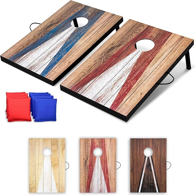 GoSports 3 x 2 ft Cornhole Board Set - Portable Outdoor Toss Game for Adults & Family - Includes Set of 8 Bean Bags with Built-in Storage - Choose Your Style