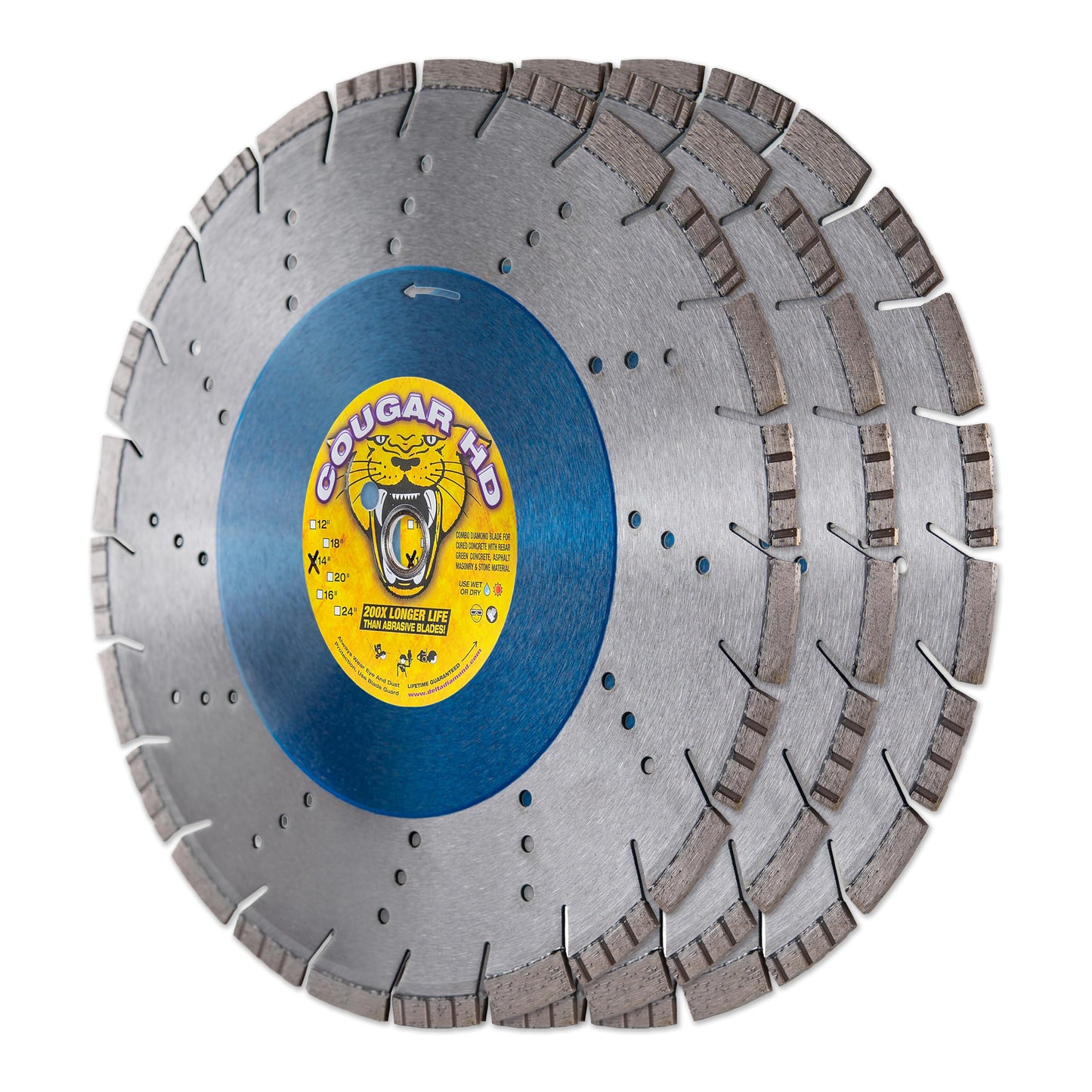 Cougar HD 14 Inch 3-Pack Concrete Diamond Blade, Supreme Heavy-Duty Segmented Blade, Dry/Wet Combo Cutting Reinforced Concrete, Asphalt, Stone 1"-20mm Arbor (3pcs)