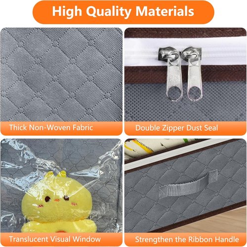 90L Under Bed Storage Containers by [Brand Name] - 4-Pack Closet Organizers with Transparent Lids | Ideal for Clothes, Shoes, Blankets & Pillows - Grey