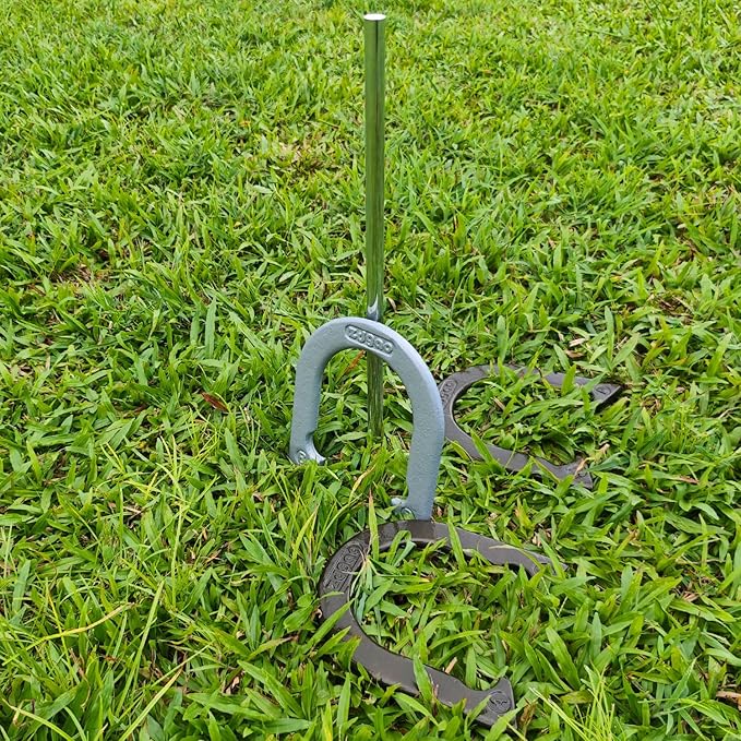 Horseshoes Outside Game Set-Portable Outdoor Horseshoe Set Includes 4 Professional Solid Steel Horseshoes with Solid Steel Stakes & Carrying Bag, Perfect for Backyard and Beach
