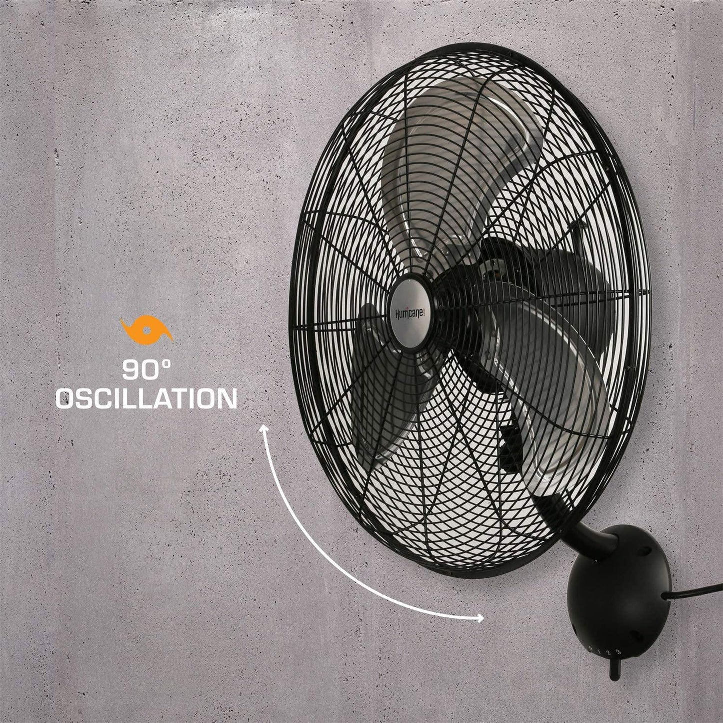 Hurricane Pro High Velocity Oscillating Metal Wall Mount Fan w/ 3 Speeds, Black, 20" - Corded Electric Air Cooling Unit w/ Powerful 4500 CFM Airflow for Home, Garage, Gym, Workshop & Greenhouse
