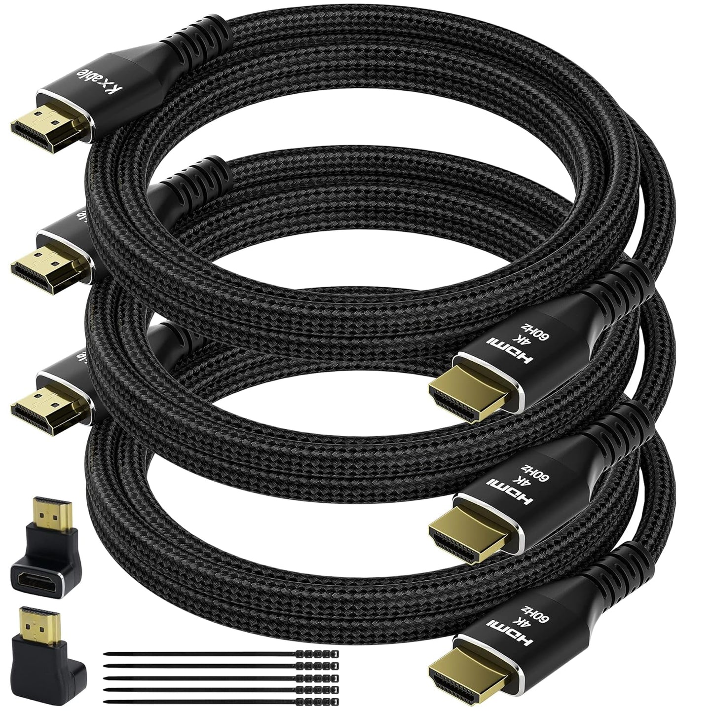 4K 4 (3 Pack), 2.0 4K 60Hz, 2K,1080P, 2.2, PS5, HDMI Cable Feet Ultra HD HDMI Cable, Nylon Braided & Gold-Plated