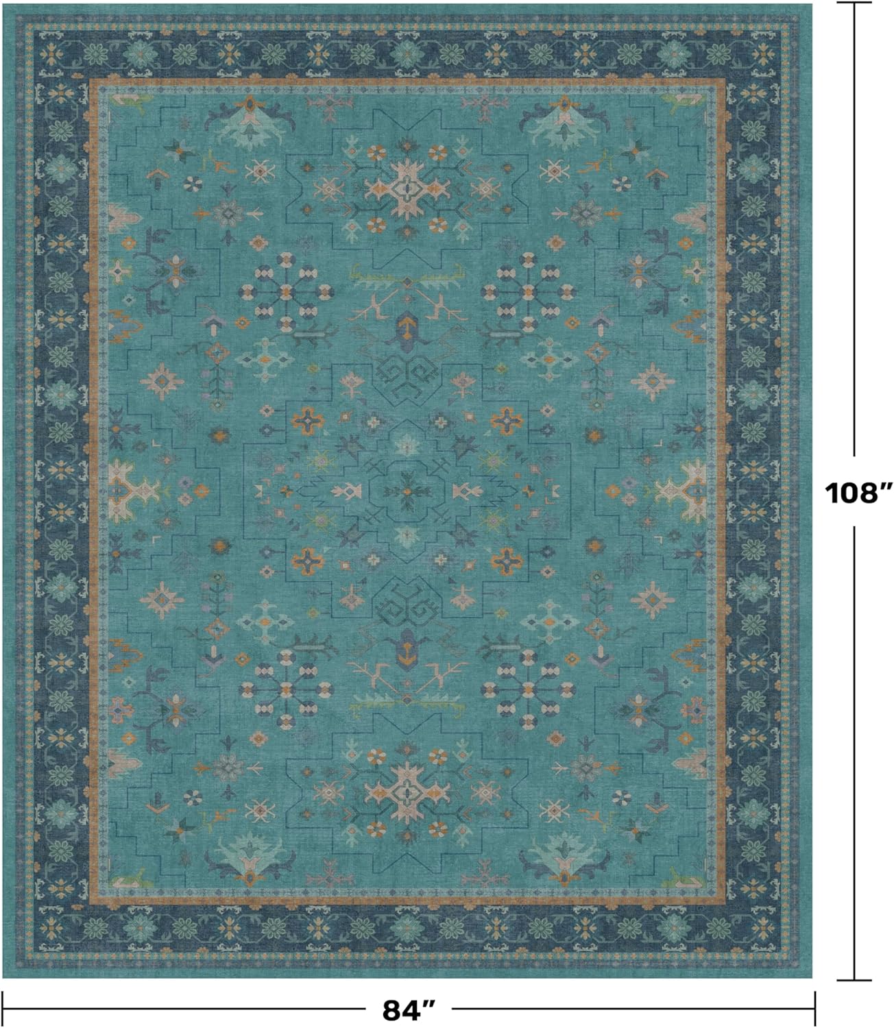 Skiennix Boho Teal 7x9 Soft Rug - Washable Turquoise Vintage Carpet for Living Room & Bedroom