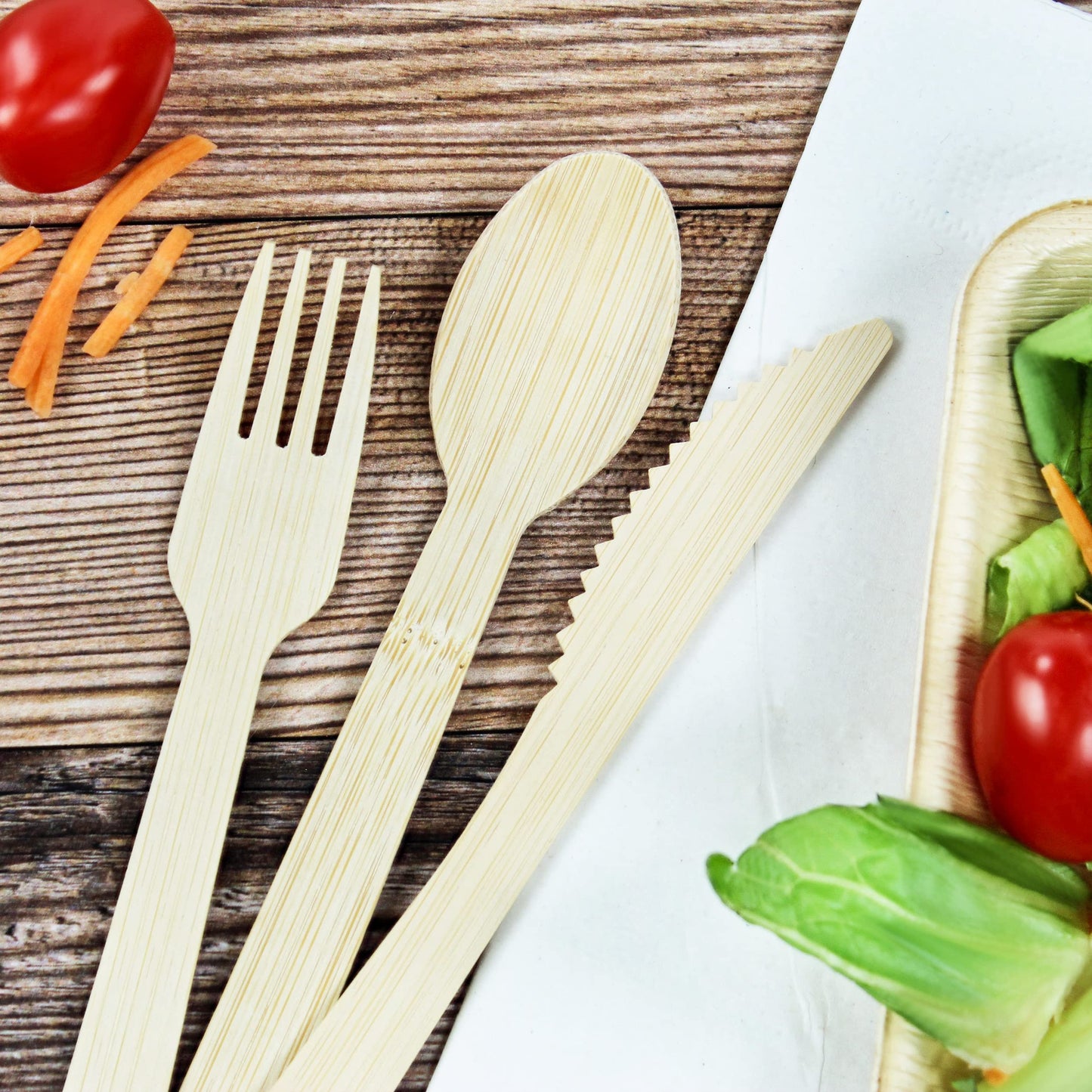 Lot45 Bulk Bamboo Utensils Set 360pc - Recyclable Cutlery Set Includes 20 Bonus Packaged Sets of Disposable Silverware