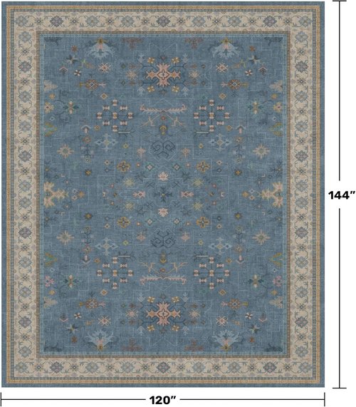 Hazo Haus Blue Area Rug - Dusty Blue 10x12 Washable Floral Design for Living Room & Bedroom