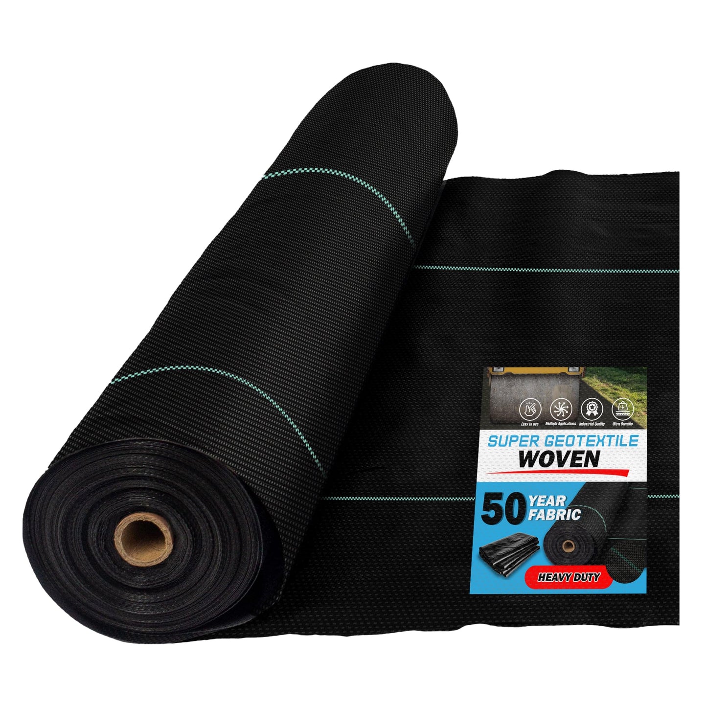 Super Geotextile Woven Geotextile Fabric for Driveway and Road Stabilization, Construction Underlayment, Erosion Control, Commercial Grade 50 Year for Gravel Roads and Pavers (12.5x30) Ships Folded