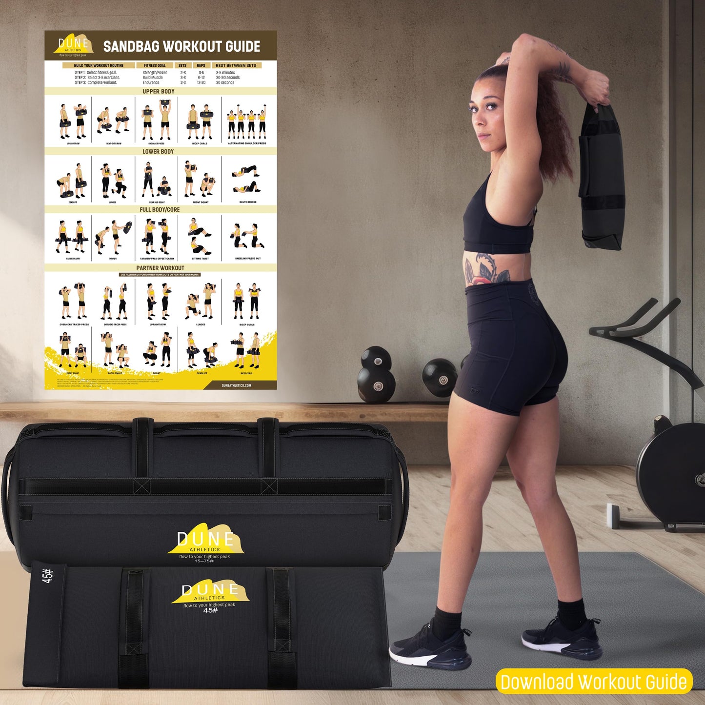 Sandbags for Working Out (Unfilled) - Enhance Your Fitness with Our Workout Sandbag, Versatile & Durable Sand Bags for Weight Training | 15-75 lbs Sand Bag for Exercise – Dark Gray - Guide Included