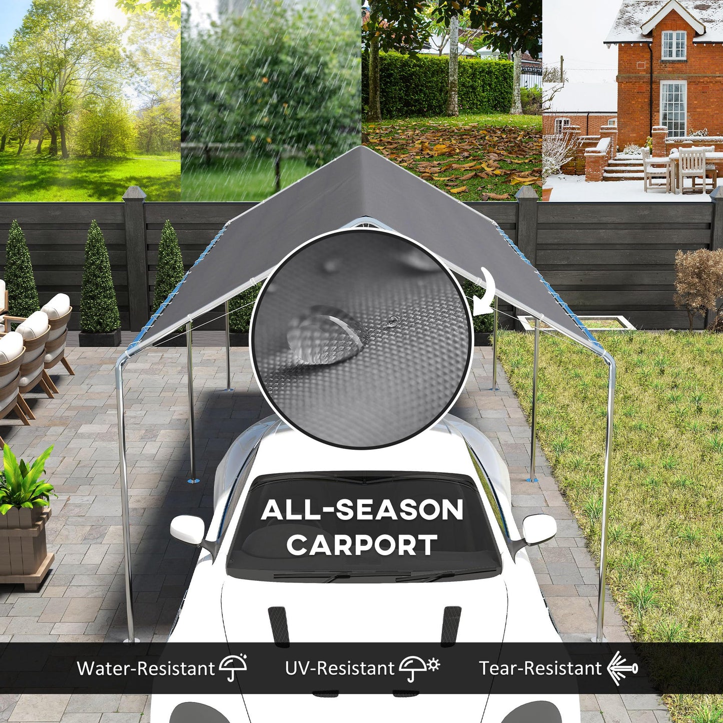 Outsunny 10'x20' Carport Outdoor Heavy Duty Party Tent Galvanized Car Canopy with Included Anchor Kit, 3 Reinforced Steel Cables, Gray