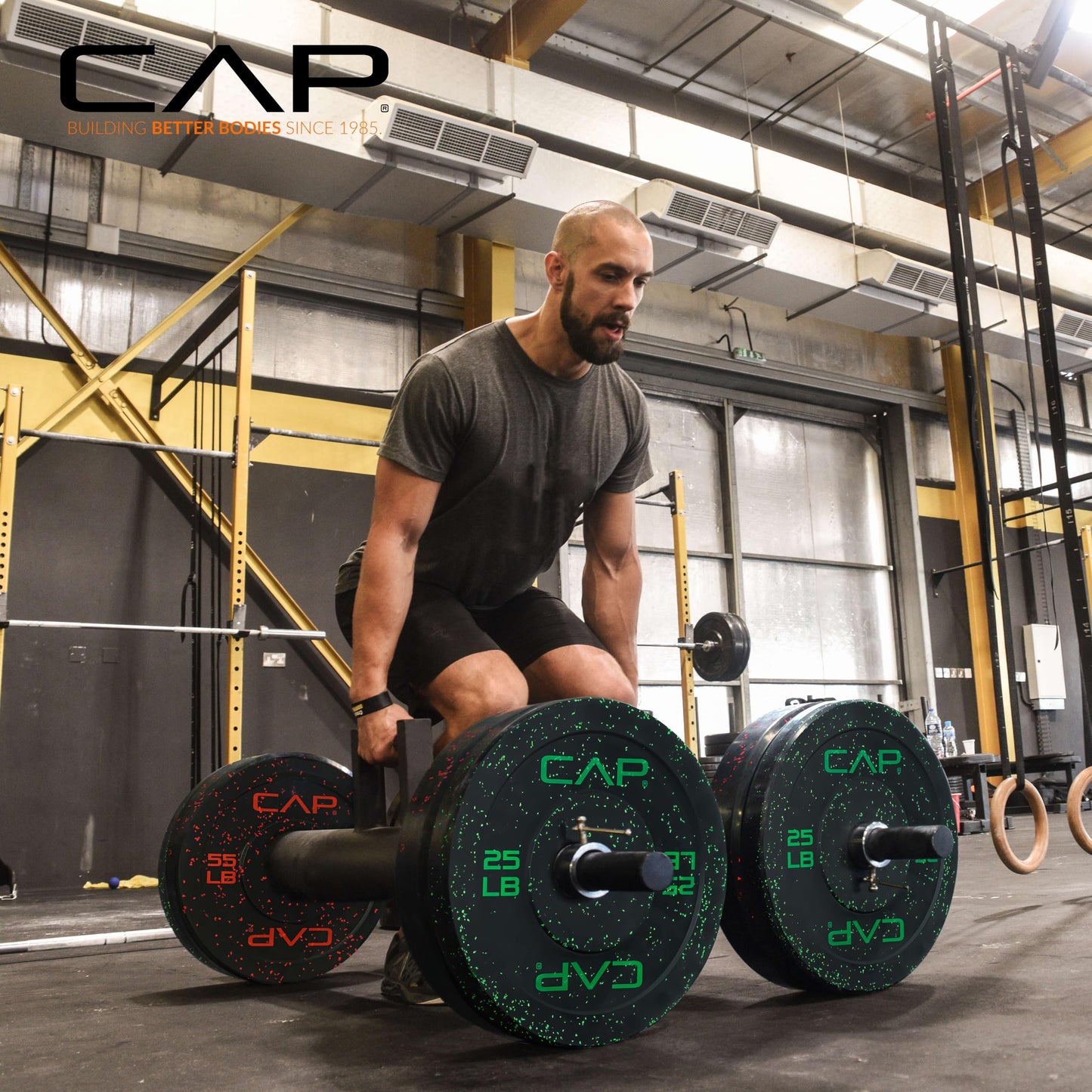 CAP Barbell Economy - Speckled Olympic Bumper Plate Set with Color Logo, Black, 190 lbs Set