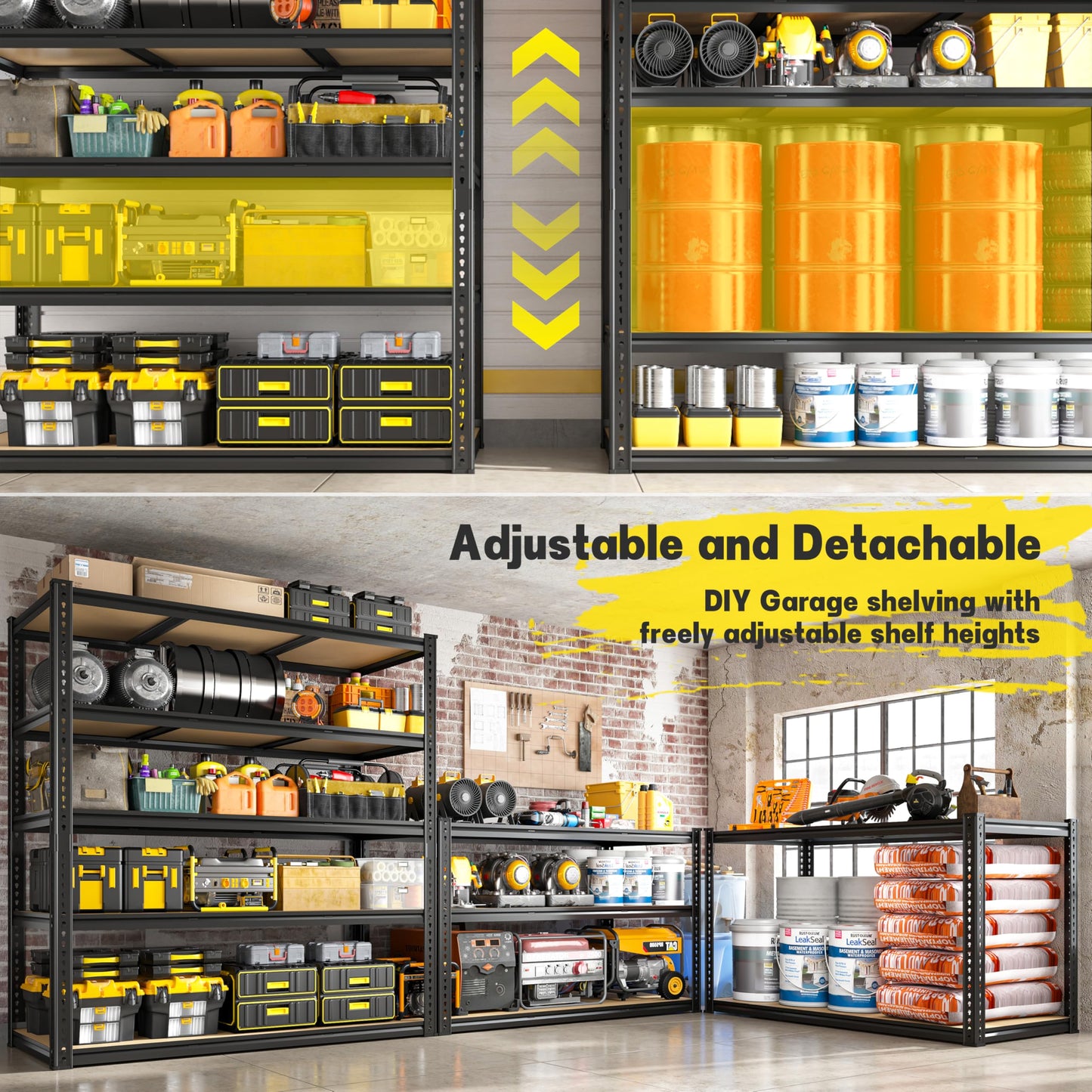 48" W Garage Shelving Heavy Duty 3080LBS Garage Storage Shelving, 5 Tier Adjustable Metal Shelving Unit Utility Rack Shelf for Warehouse, Pantry, Closet, Kitchen 72" H x 48" W x 24" D,Industrial，Black