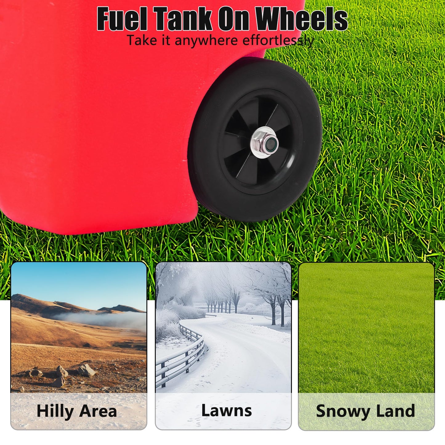 14 Gallon Portable Fuel Caddy with Wheels, Gasoline & Diesel Storage Tank, Heavy-Duty Fuel Transfer Tank with 10FT Rubber Hose, Manual Siphon Pump, Dual Shut-Off Valves, Gas Can for Cars, ATV, Boat, Lawn Equipment