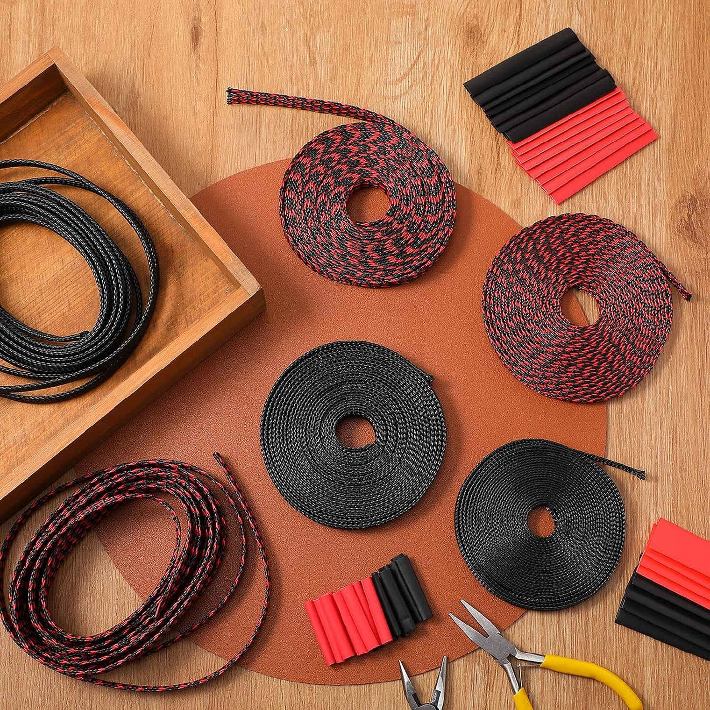 Xuniea 96ft 127 (1/2, 1/4, 3/8 Inch,Black Wire Loom Braided Cable Sleeve Covers Cord Management with Pcs Tube Heat