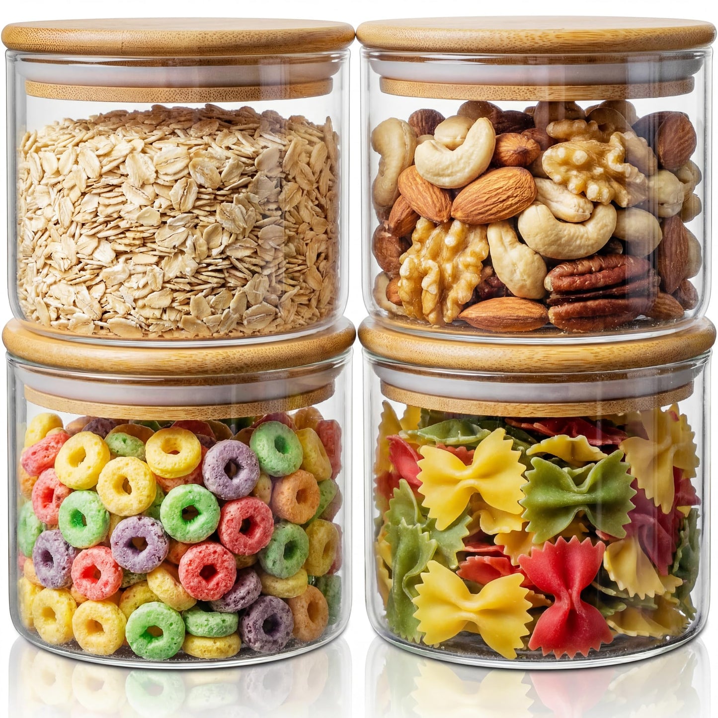HomArtist 17oz - 4 Pack Glass Jars with Bamboo Lids, Glass Food Storage Containers with Airtight Lids, Air Tight Pantry Storage Containers for Coffee, Sugar, Spice, Meal Prep Jars for Salad & Fruit