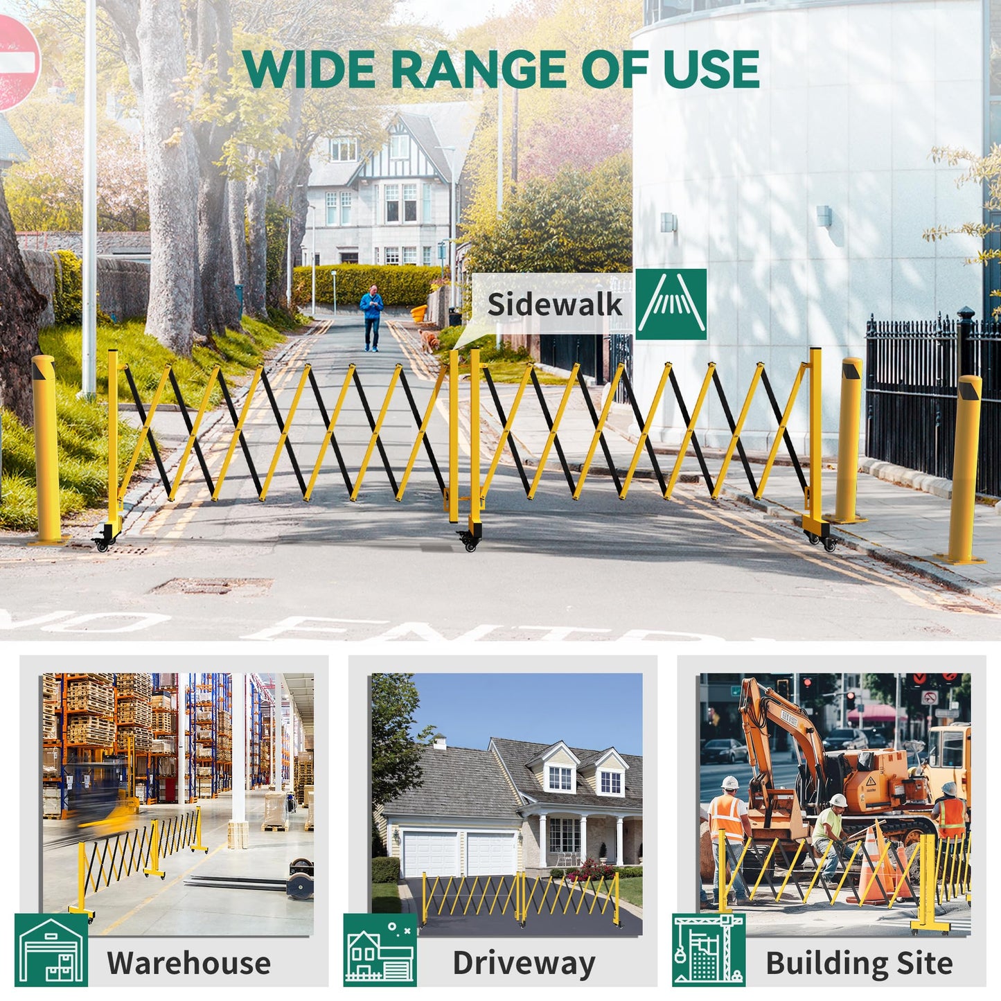 YITAHOME Metal Expandable Barricade Gate, 16FT Folding Security Gate, Expandable Mobile Barricade, 360 Folding Safety Barricade with Wheels