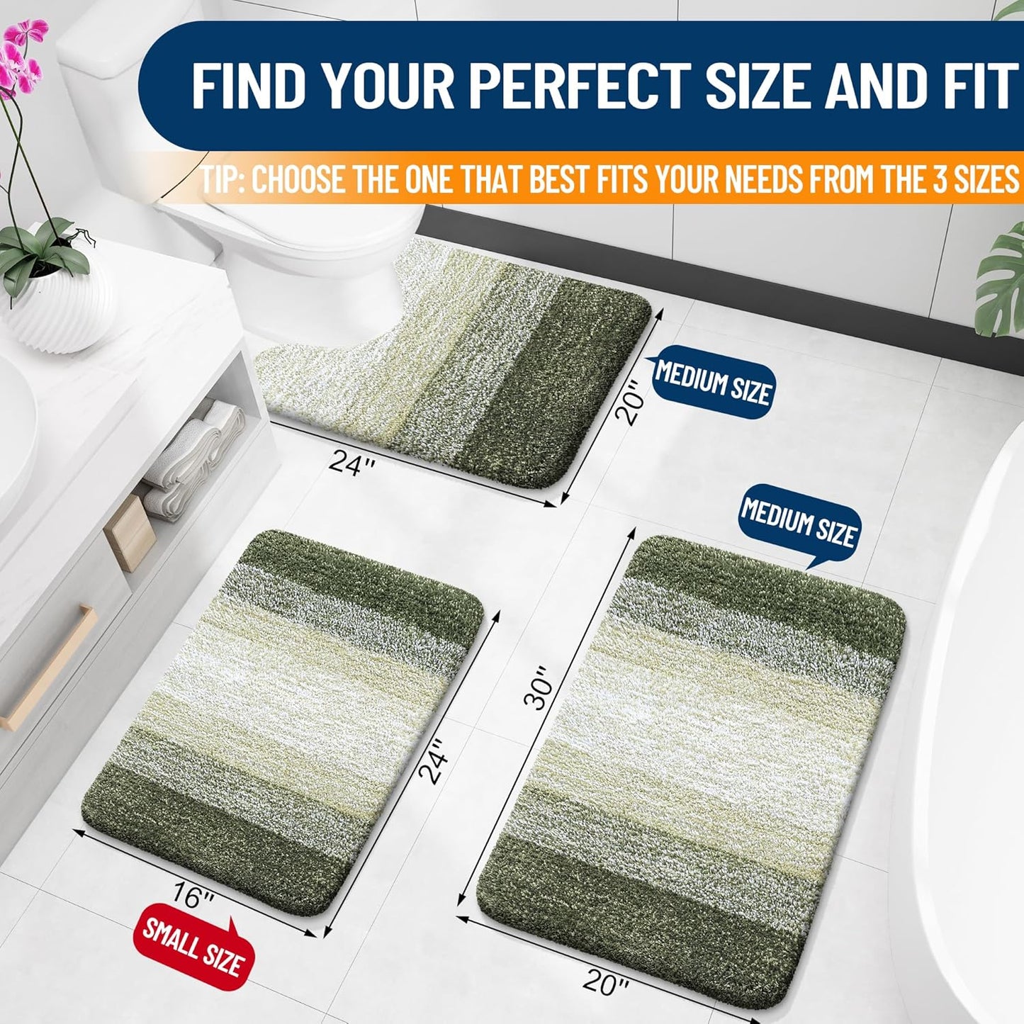 OLANLY Bathroom Rugs - Extra Soft Microfiber Mat with Rubber Backing | Quick Dry, Machine Washable, 30x20, Dark Green