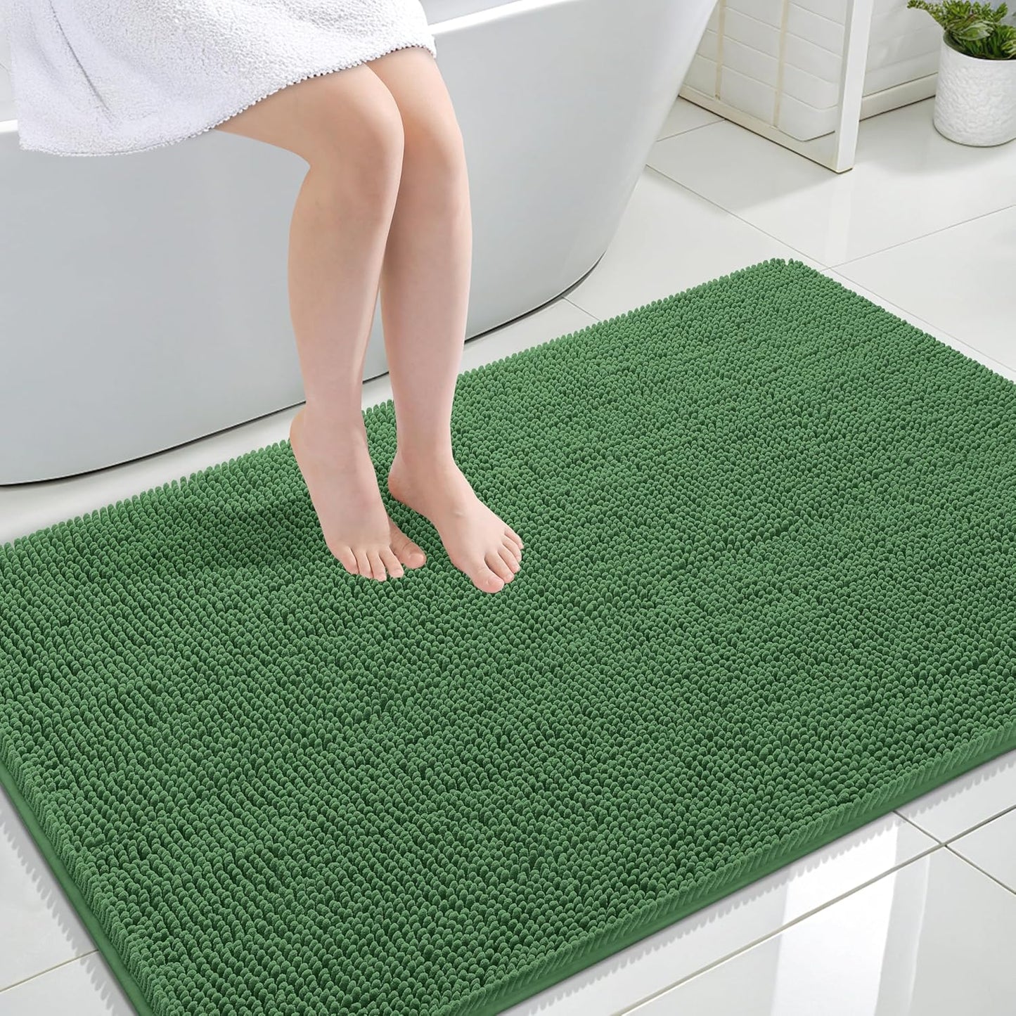 OLANLY Large Bath Rugs - Extra Soft Chenille, Quick Dry & Machine Washable | 47x32, Olive Green