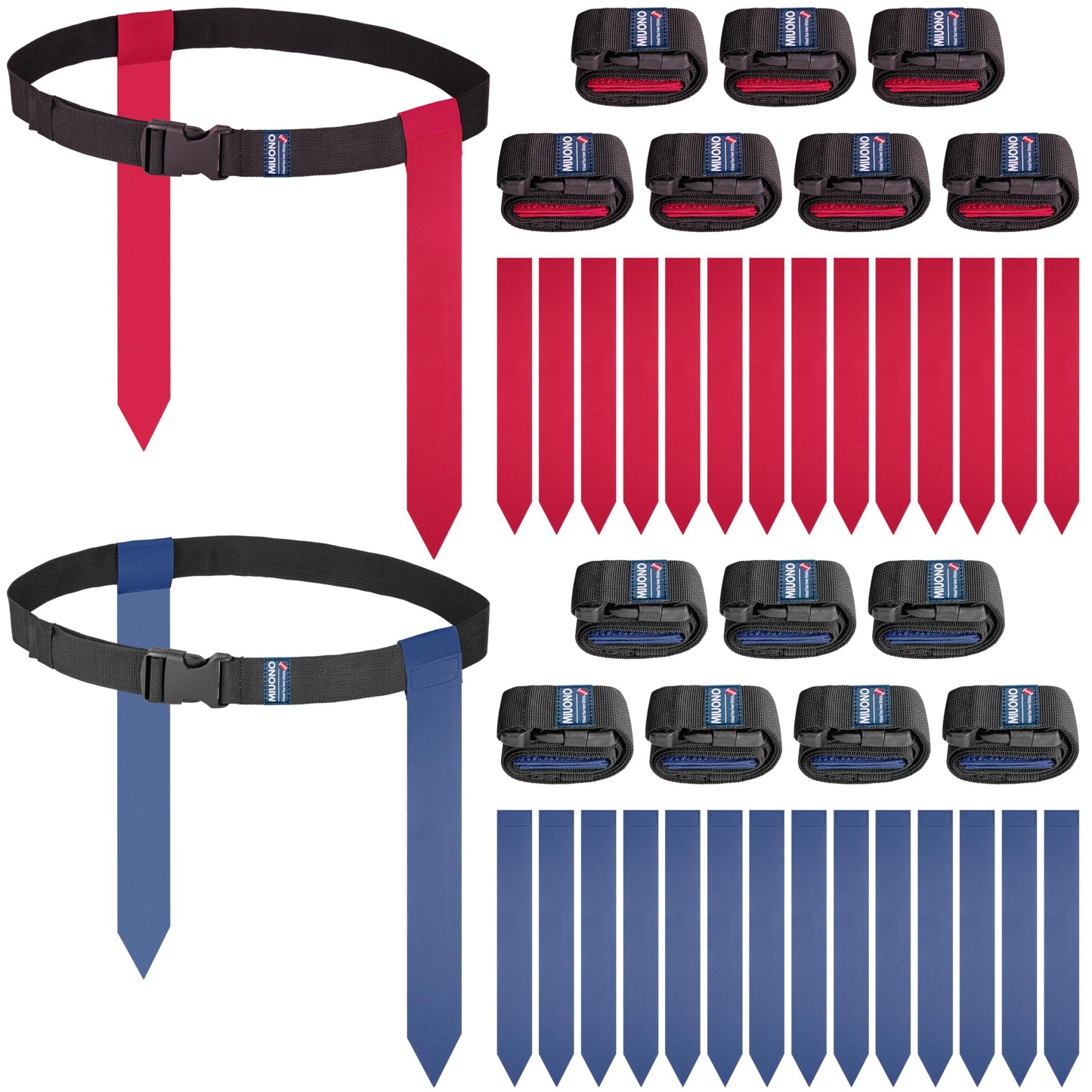 MIUONO Flag Football Belts, Flags for Flag Football Set 14 Player, Flag Football for Kids Adults and Youth Training Equipment (Red and Blue)