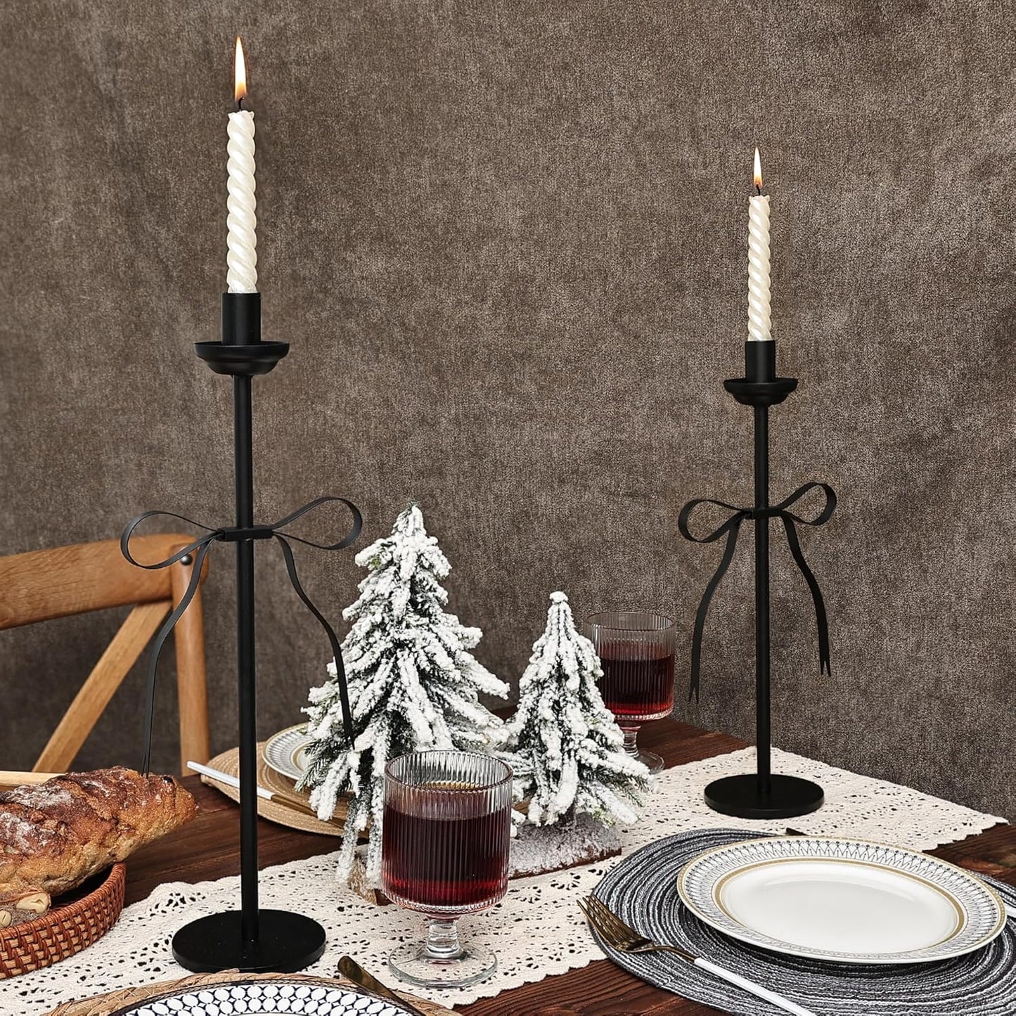 Regine Switzerland Black Taper Candlestick Holders - Set of 2 Modern Metal Candle Stands for Dining Table Decor