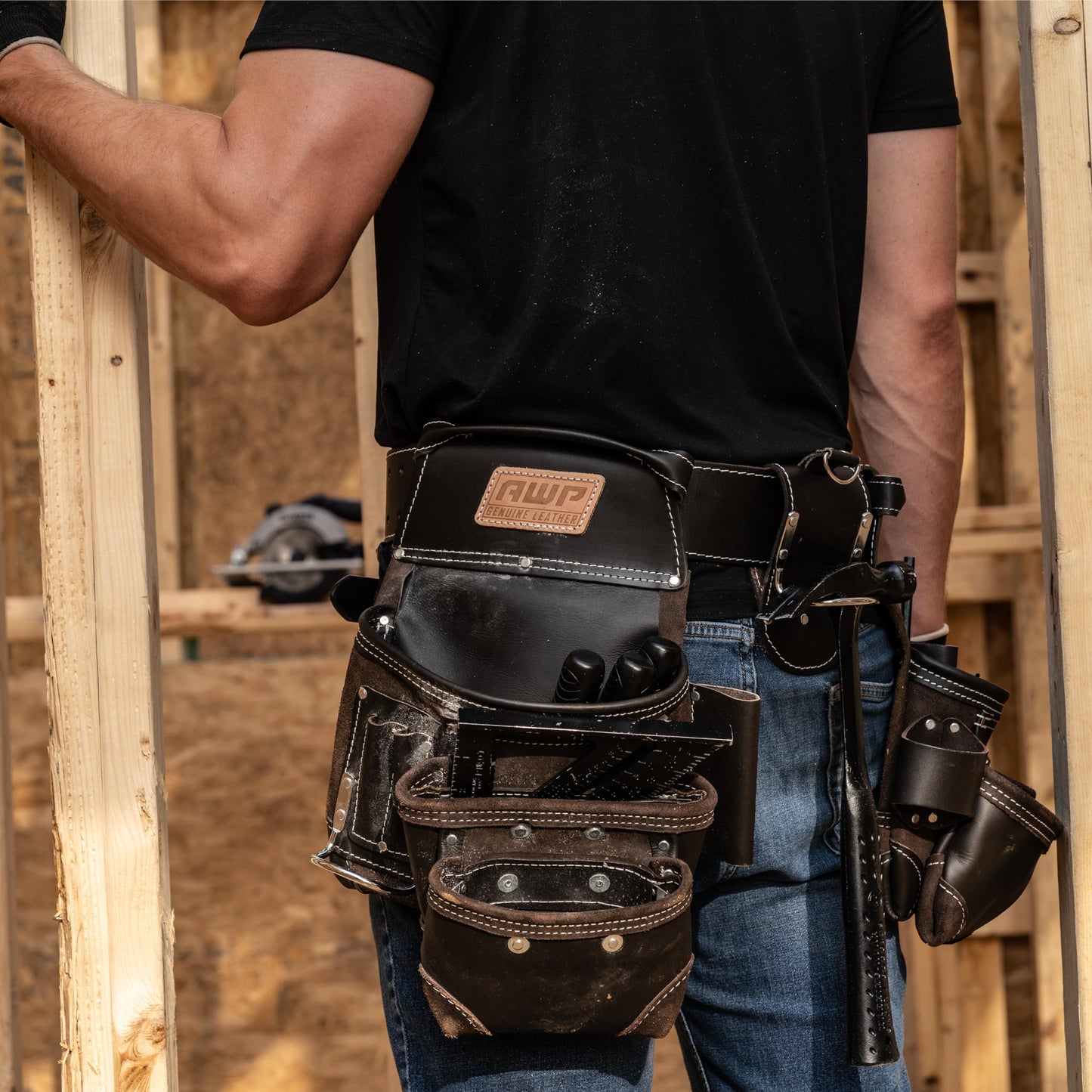 AWP Tool Belt and Rig, Heavy-Duty Premium Organizer with Multiple Pockets for Carpenters, Electricians, and Construction Work, Adjustable Waist Tool Belt, L-903-1