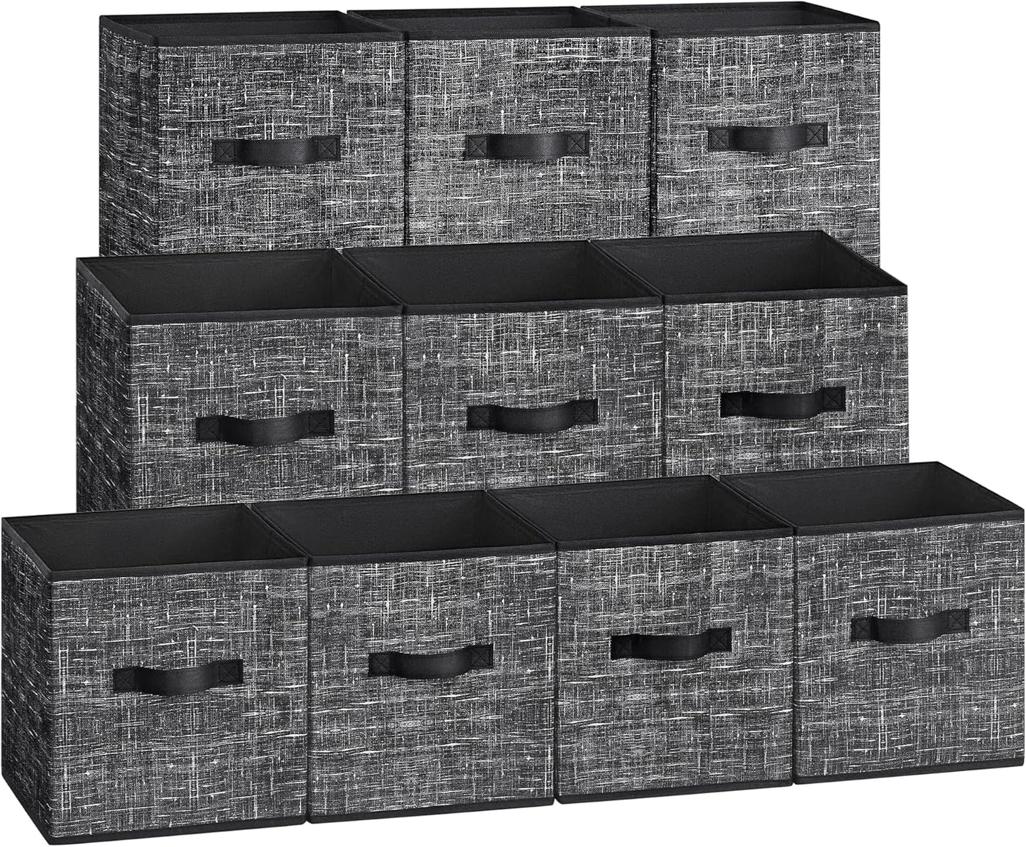SONGMICS Storage Cubes - Foldable Non-Woven Fabric Bins with Double Handles | Set of 10, Ink Black, 10.2 x 10.2 x 11 Inches