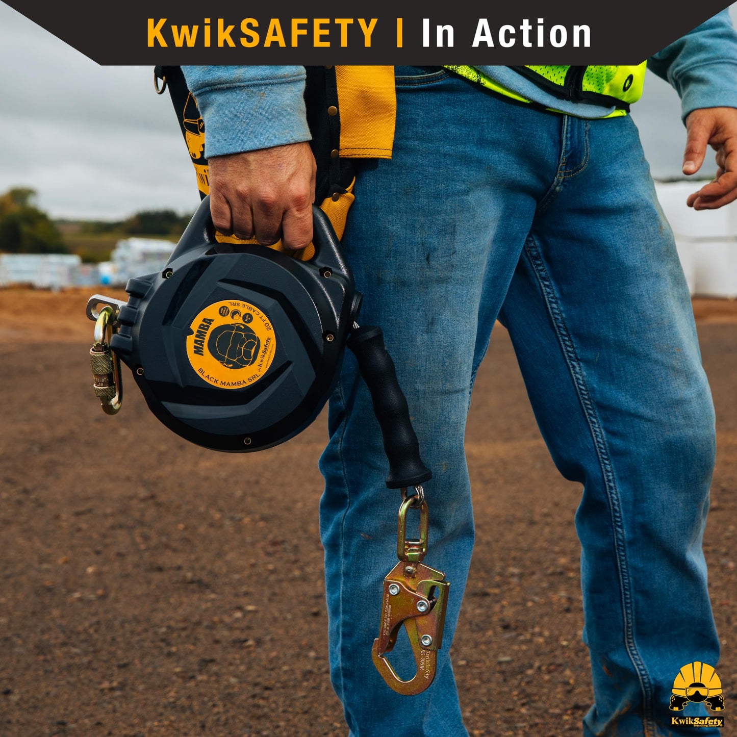 KwikSafety - Charlotte, NC - Mamba 33’ Self Retracting Lifeline [Carbonate + Integrated Handle] Class 1 Cable SRL ANSI OSHA Retractable Fall Arrest Safety Roofing Construction Gear