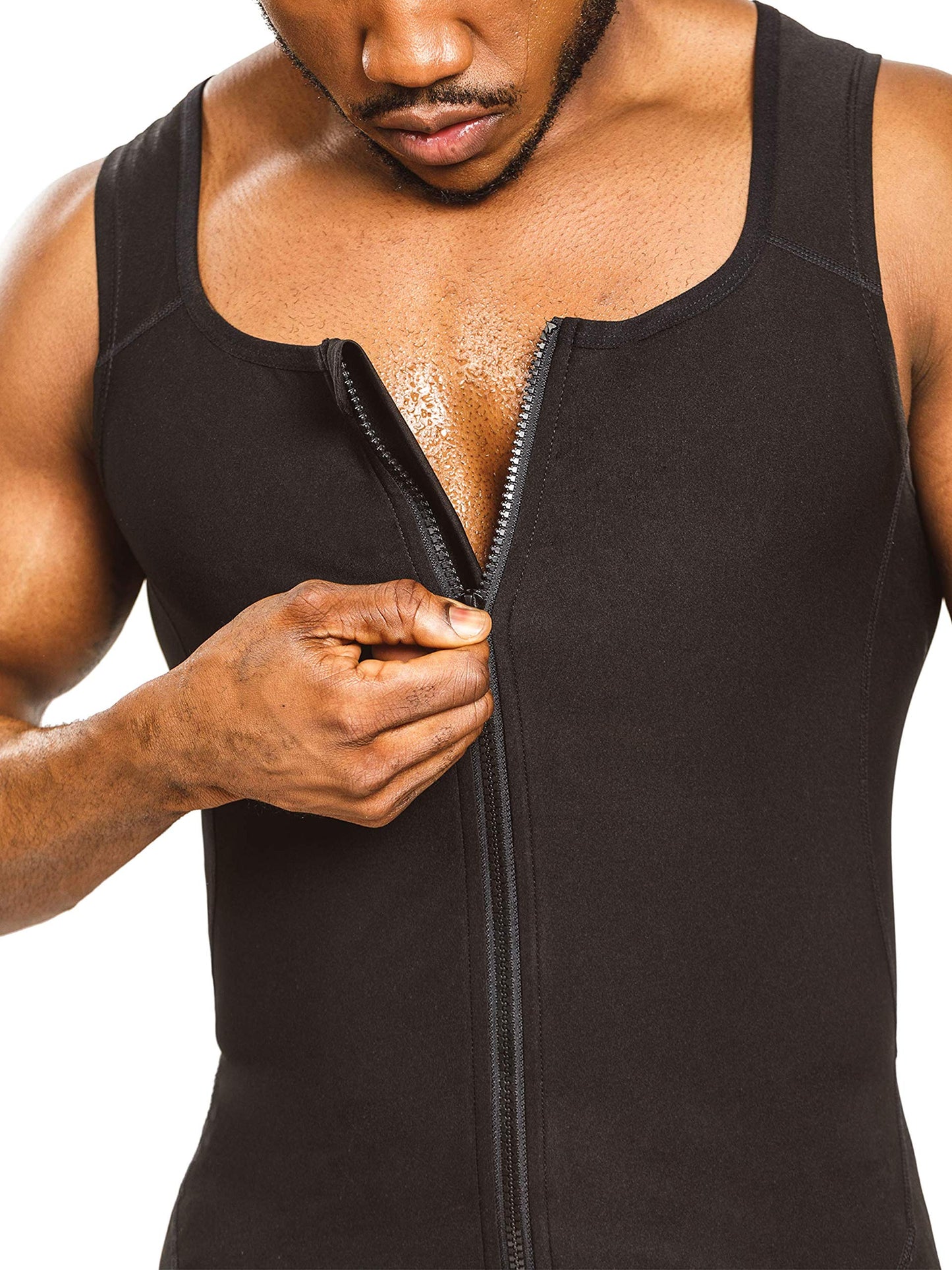 Sweat Shaper Men's Sauna Shirt Zip Tank for Gym, Exercise Sauna Suit (Black, 2XL-3XL)
